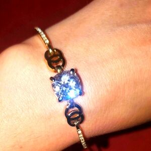 Elegant Gold-Plated Bracelet with Square Crystal & Heart Charm